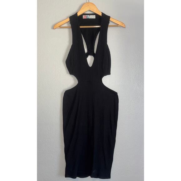 Free People Lost and Found Cut Out Mini Dress Womens Medium Sexy Bodycon Ribbed - Picture 2 of 7